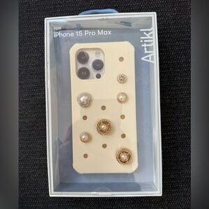 Cream Decorative iPhone 15 Pro Max Case with crocs type charms